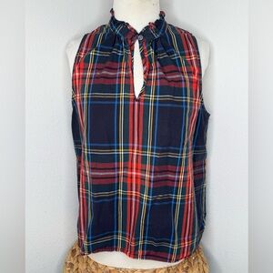 J. Crew Ruffle Collar Plaid Sleeveless Top